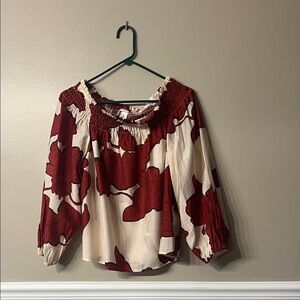 H&M Red and Cream Floral Blouse